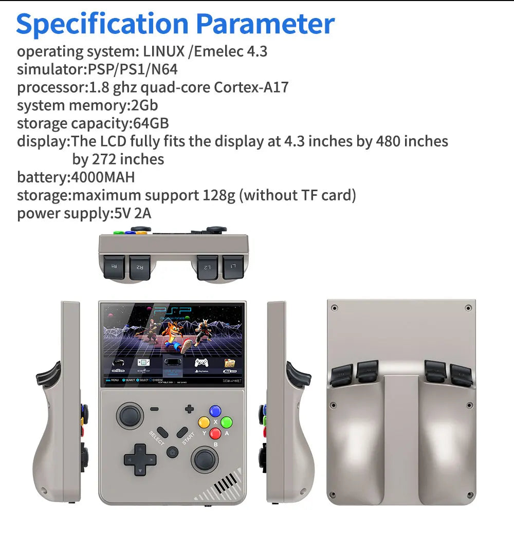 30000 jeux gratuits Console de jeu portable Mini lecteur de jeu portable Open Source Écran HD 4,3 pouces pour PSP/PS1/N64...